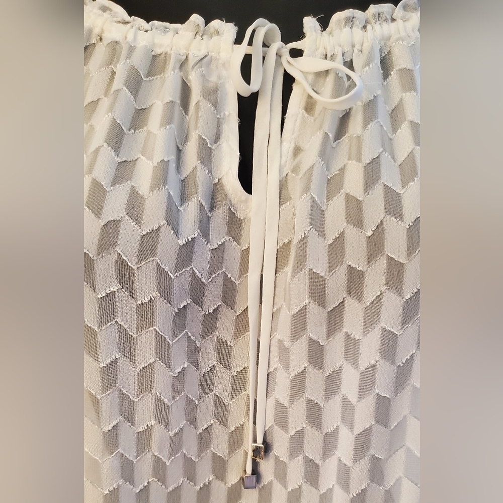 White House Black Market White Sheer Long Sleeve Blouse with Tie Detail Size M - Picture 3 of 9